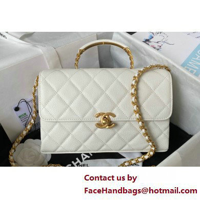 Chanel Grained Calfskin & Gold-Tone Metal Small Flap Bag with Top Handle AS4008 White 2025